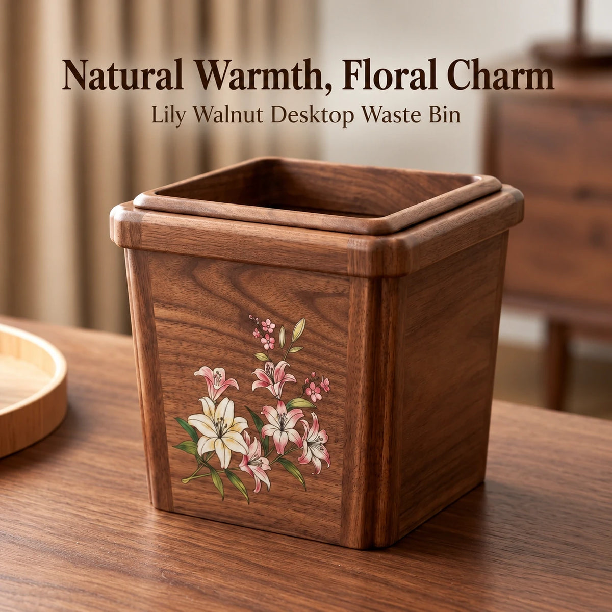 Lily Black Walnut Desktop Waste Bin