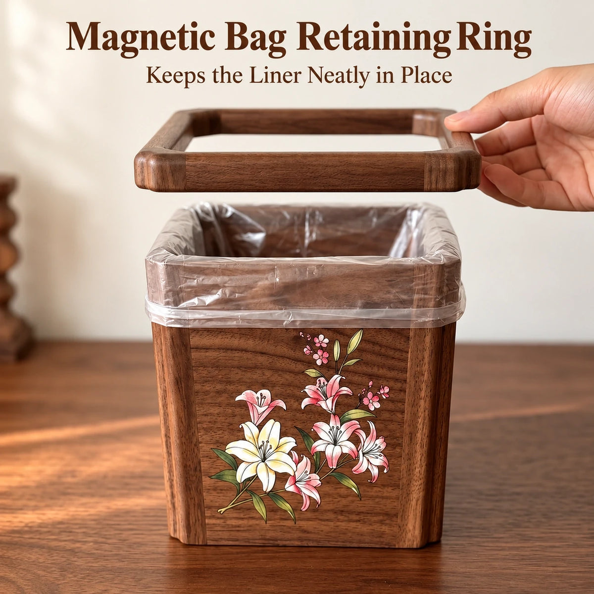 Lily Black Walnut Desktop Waste Bin
