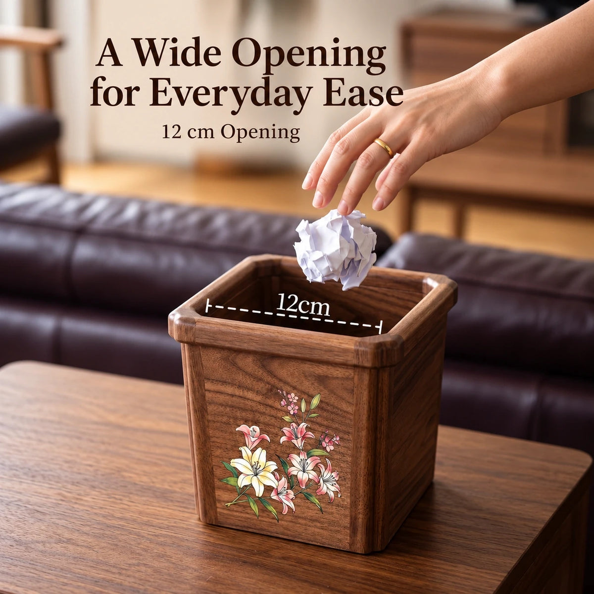 Lily Black Walnut Desktop Waste Bin