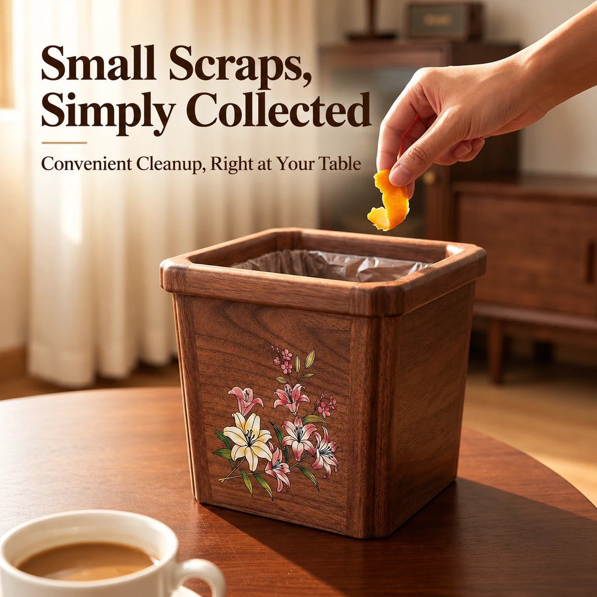 Lily Black Walnut Desktop Waste Bin