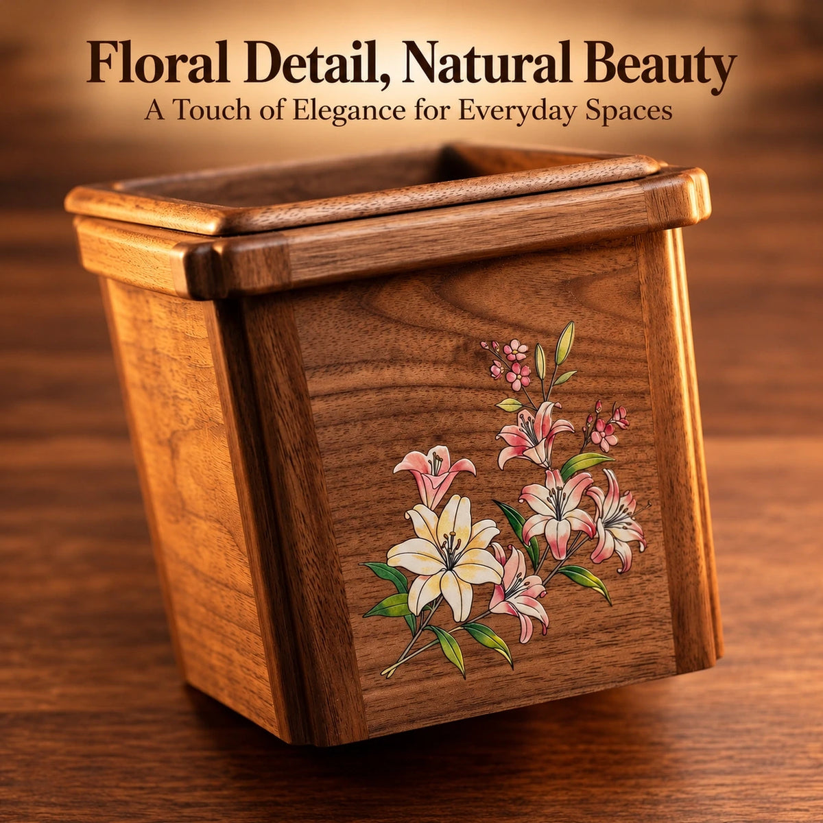 Lily Black Walnut Desktop Waste Bin