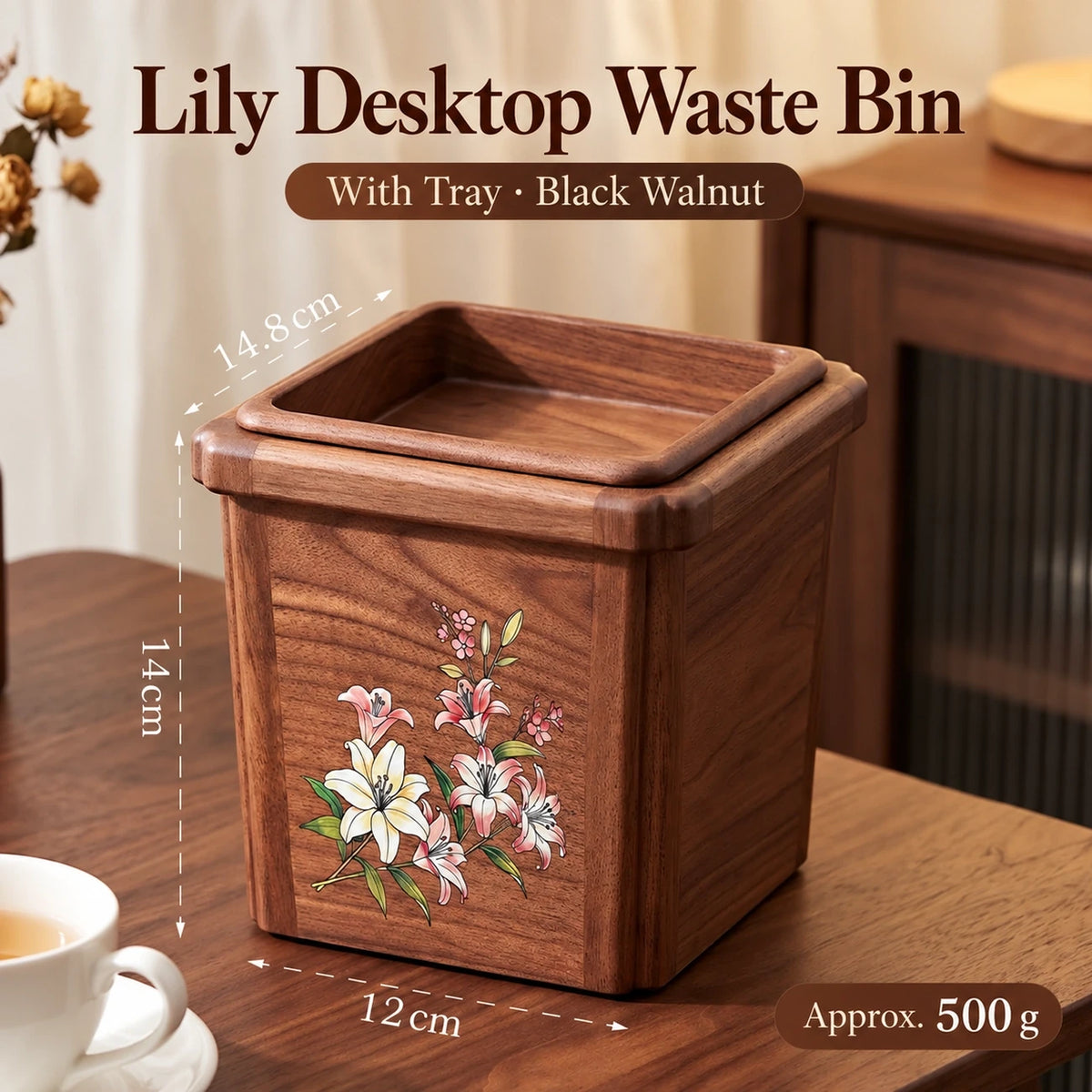 Lily Black Walnut Desktop Waste Bin