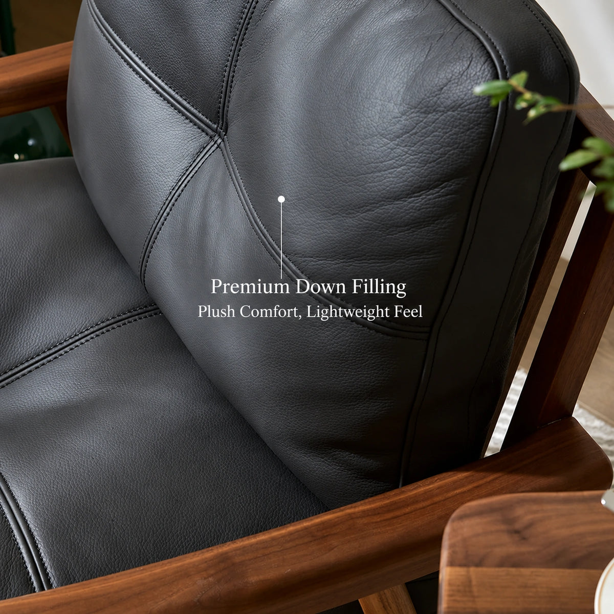 Close-up of the lounge chair's leather cushion