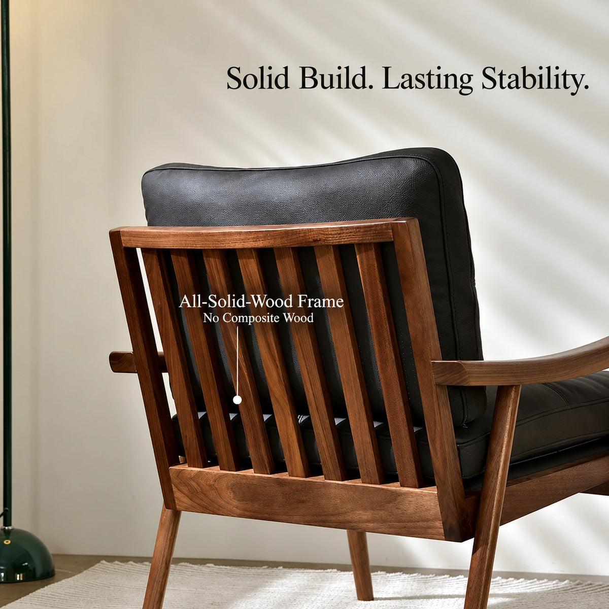 Rear view of solid wood lounge chair frame