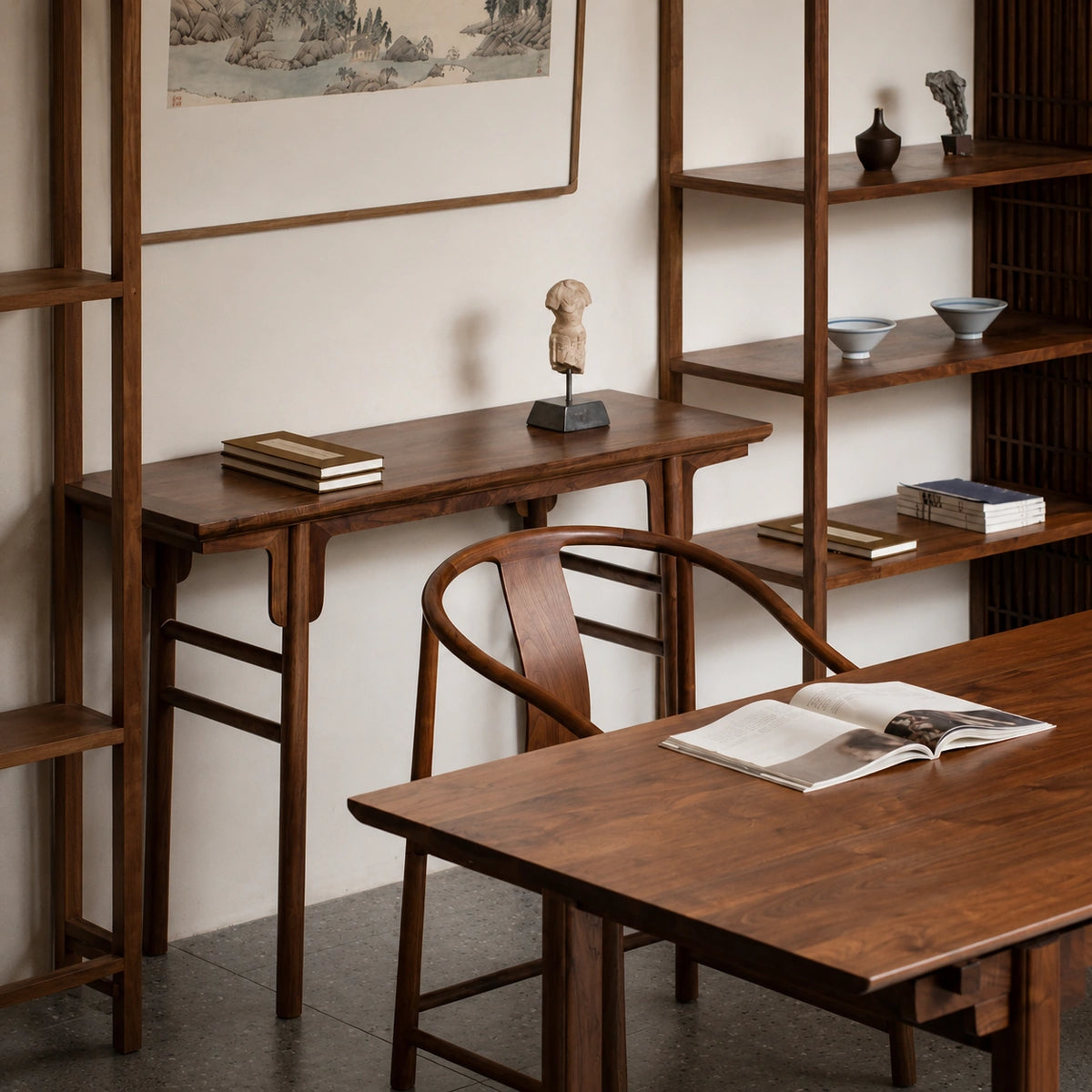 Wooden console table displayed in a living space