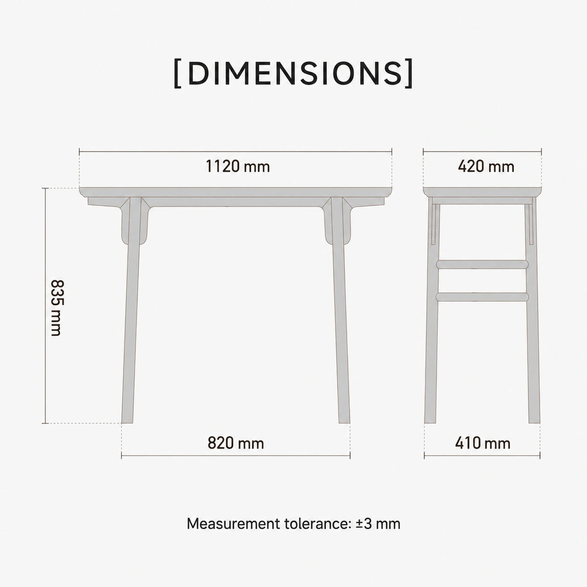 Dimensions of the Ming-style flat-top console table