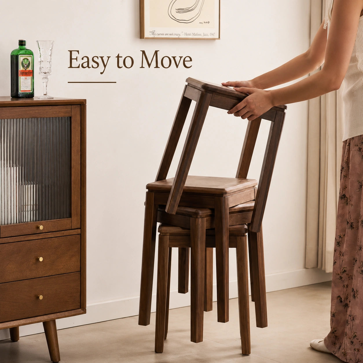 Solid Black Walnut Stackable Dining Stool