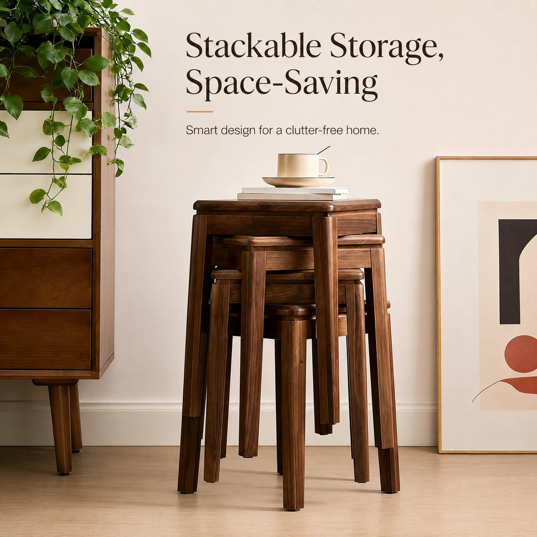 Solid Black Walnut Stackable Dining Stool