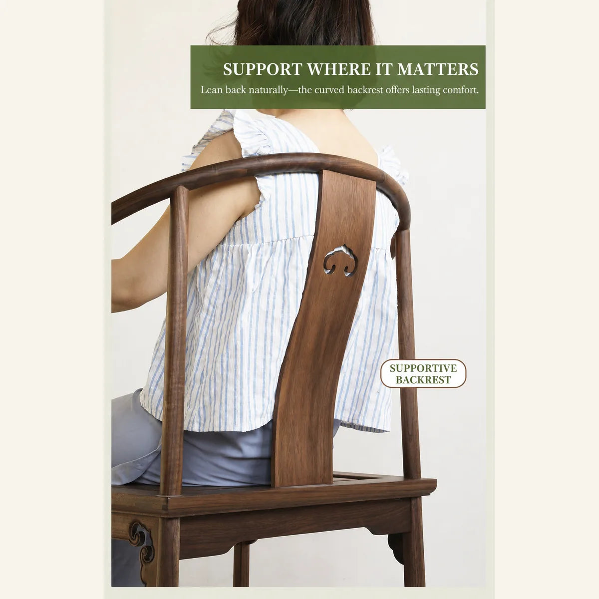Supportive curved backrest