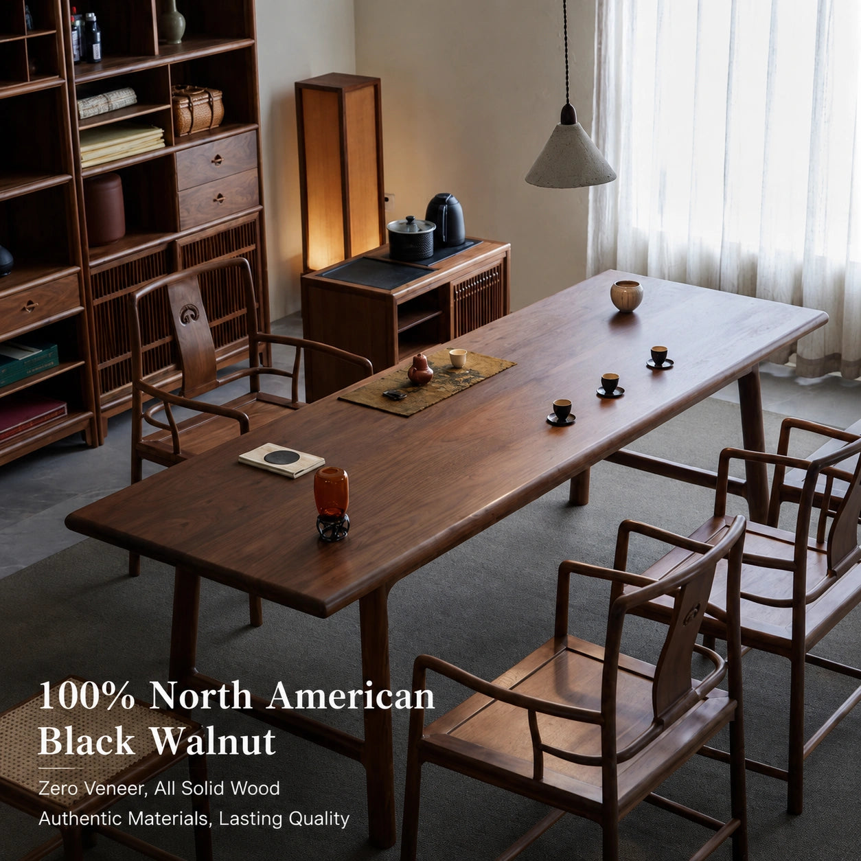 Yinshan Solid Walnut Dining & Tea Table