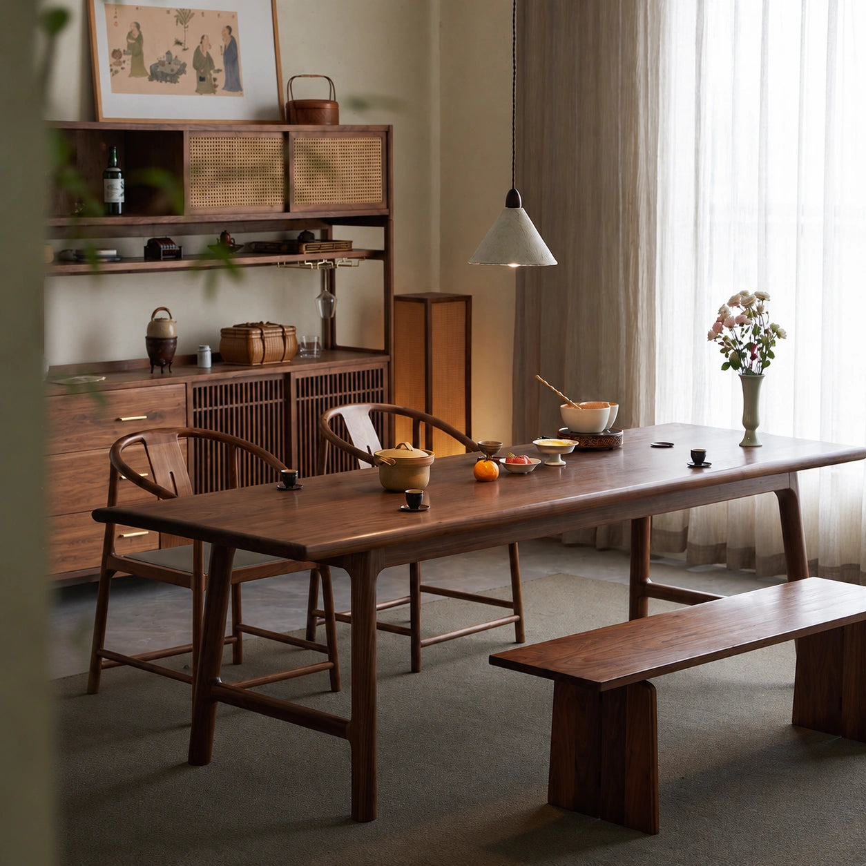 Yinshan Solid Walnut Dining & Tea Table