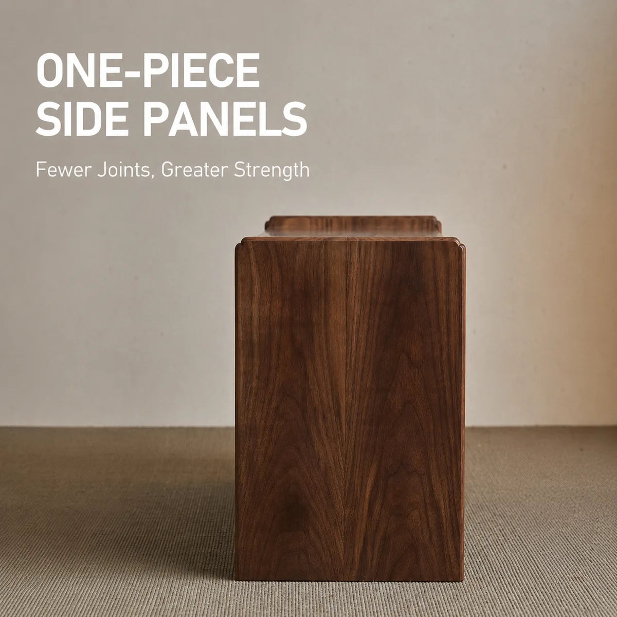 One-piece solid wood side panel detail