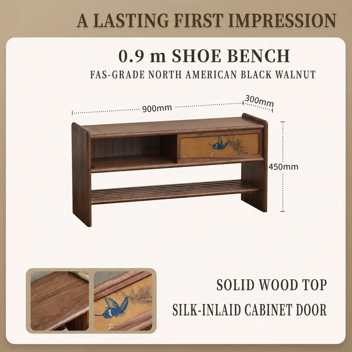 Final 90 cm black walnut Yunjin shoe bench variant image