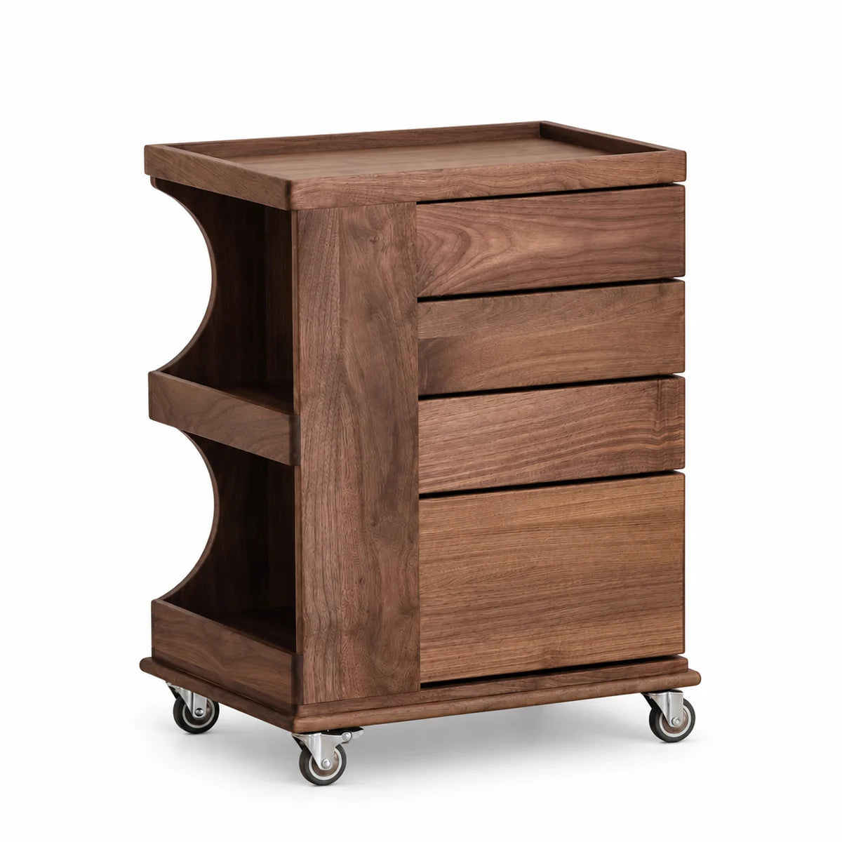 North American Black Walnut mobile four-drawer tea cabinet — cabinet only