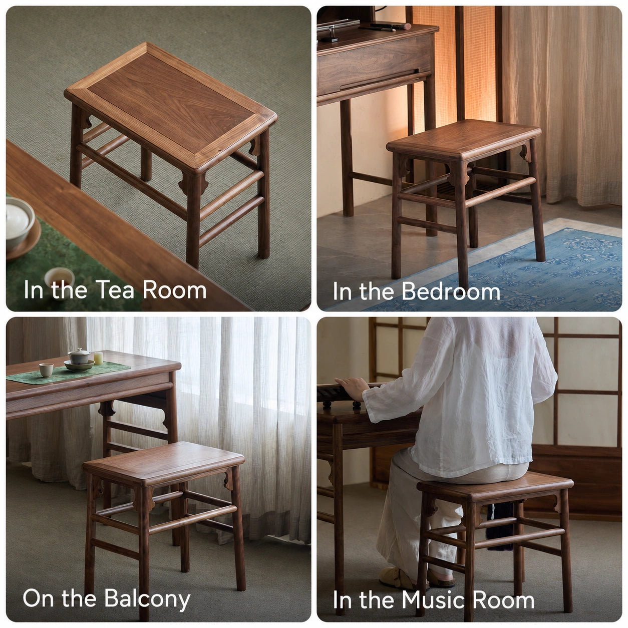 Songyun Solid Walnut Square Stool
