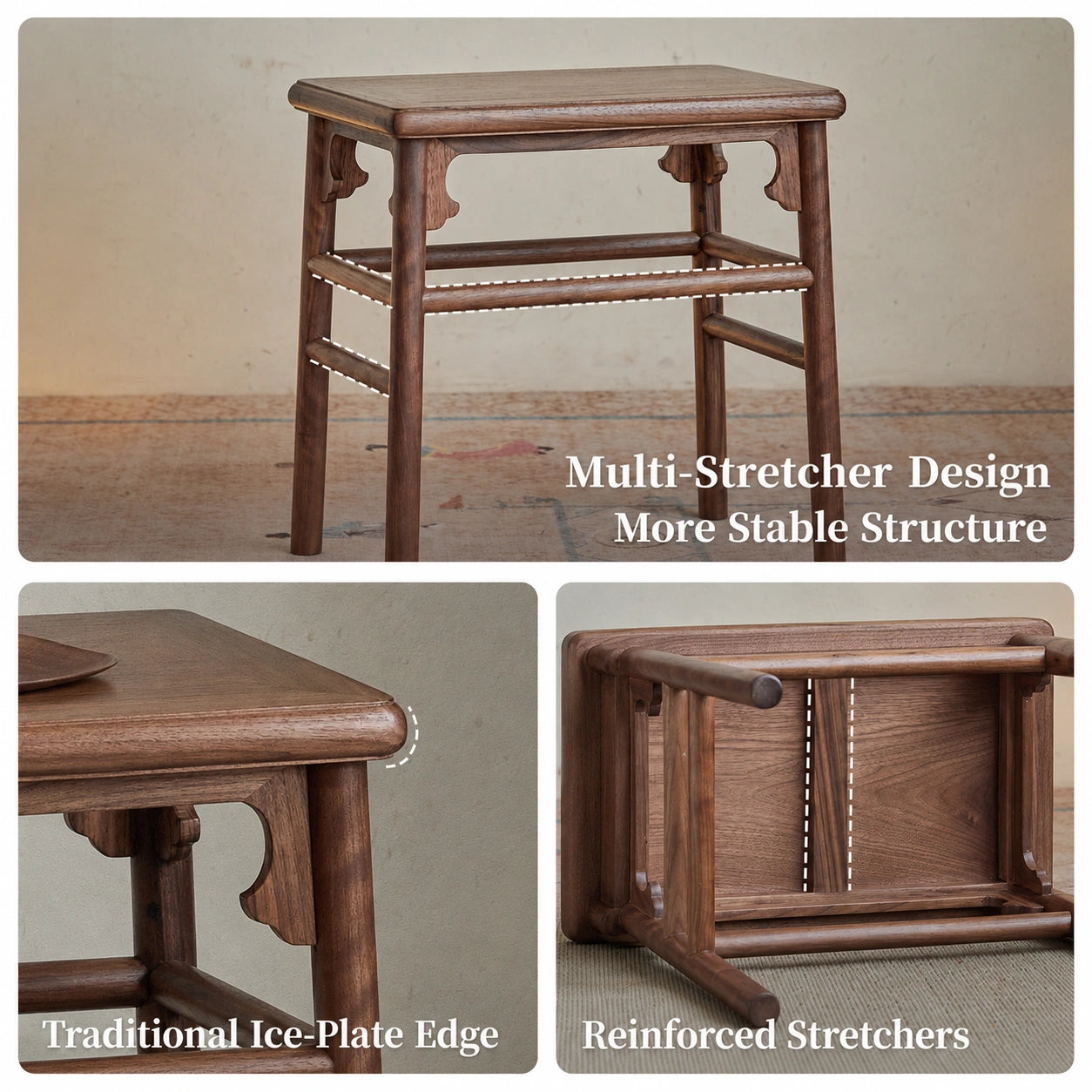 Songyun Solid Walnut Square Stool