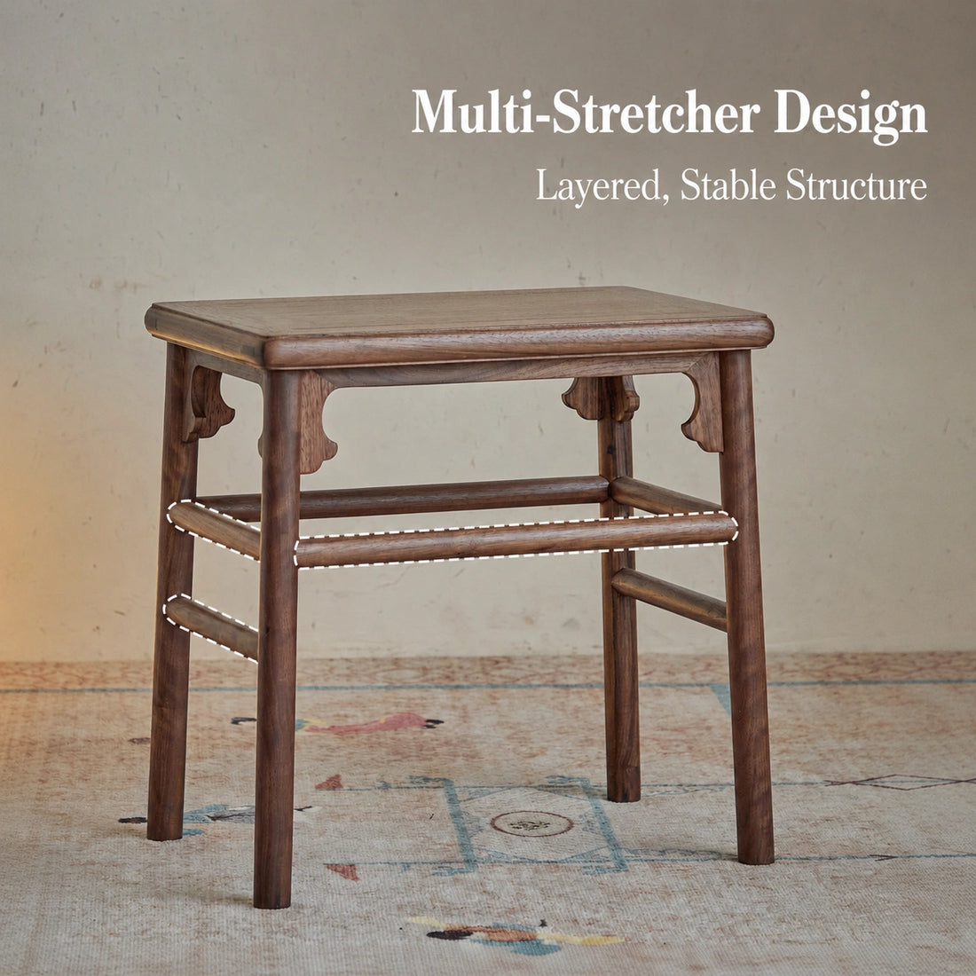 Songyun Solid Walnut Square Stool