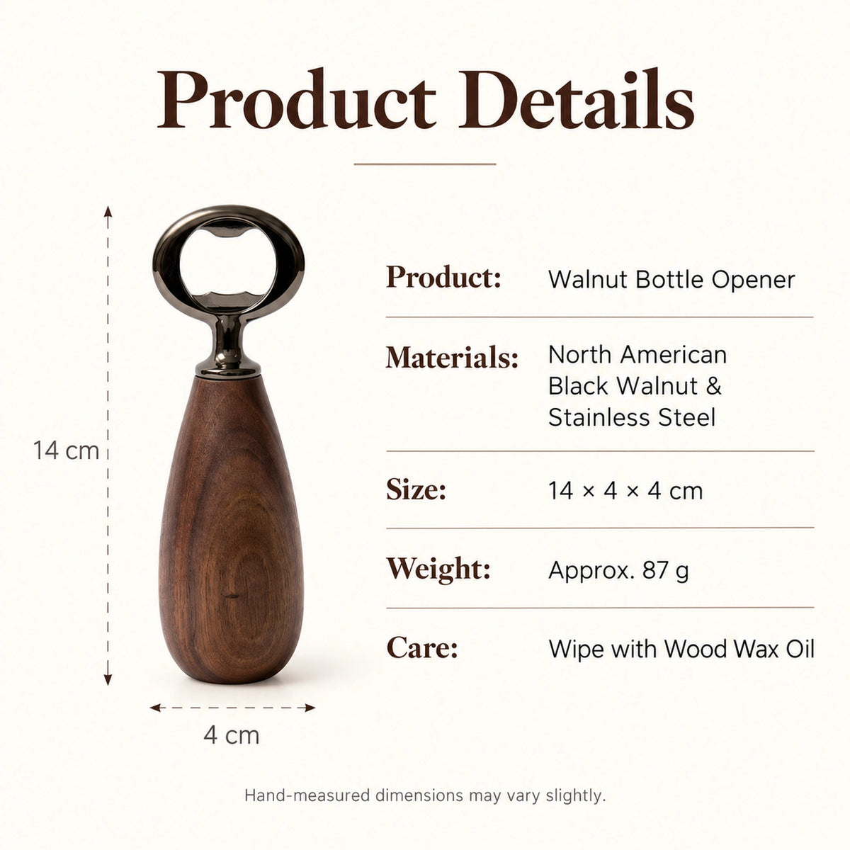 North American Black Walnut Bottle Opener