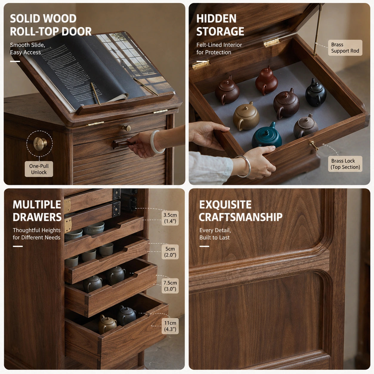 Xianting Solid Walnut Tambour Storage Cabinet