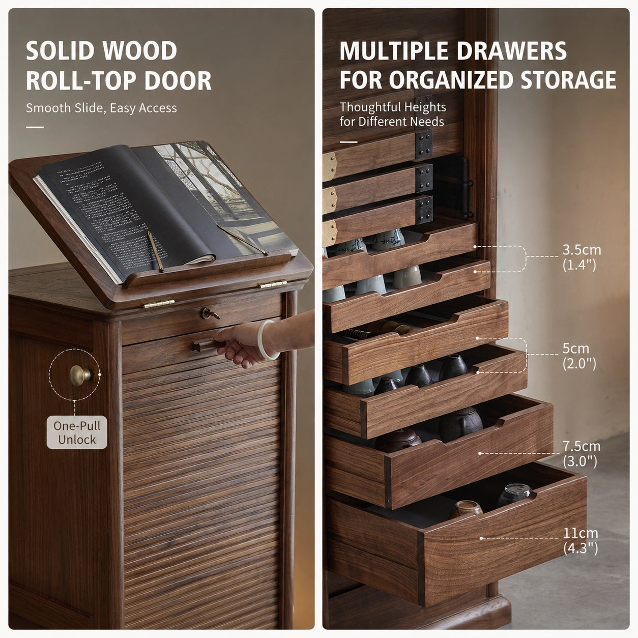 Xianting Solid Walnut Tambour Storage Cabinet