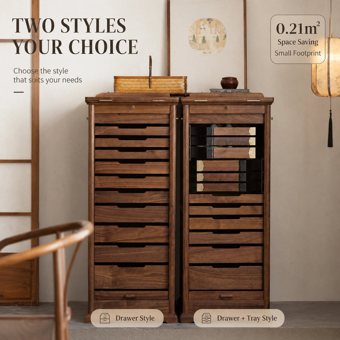 Xianting Solid Walnut Tambour Storage Cabinet