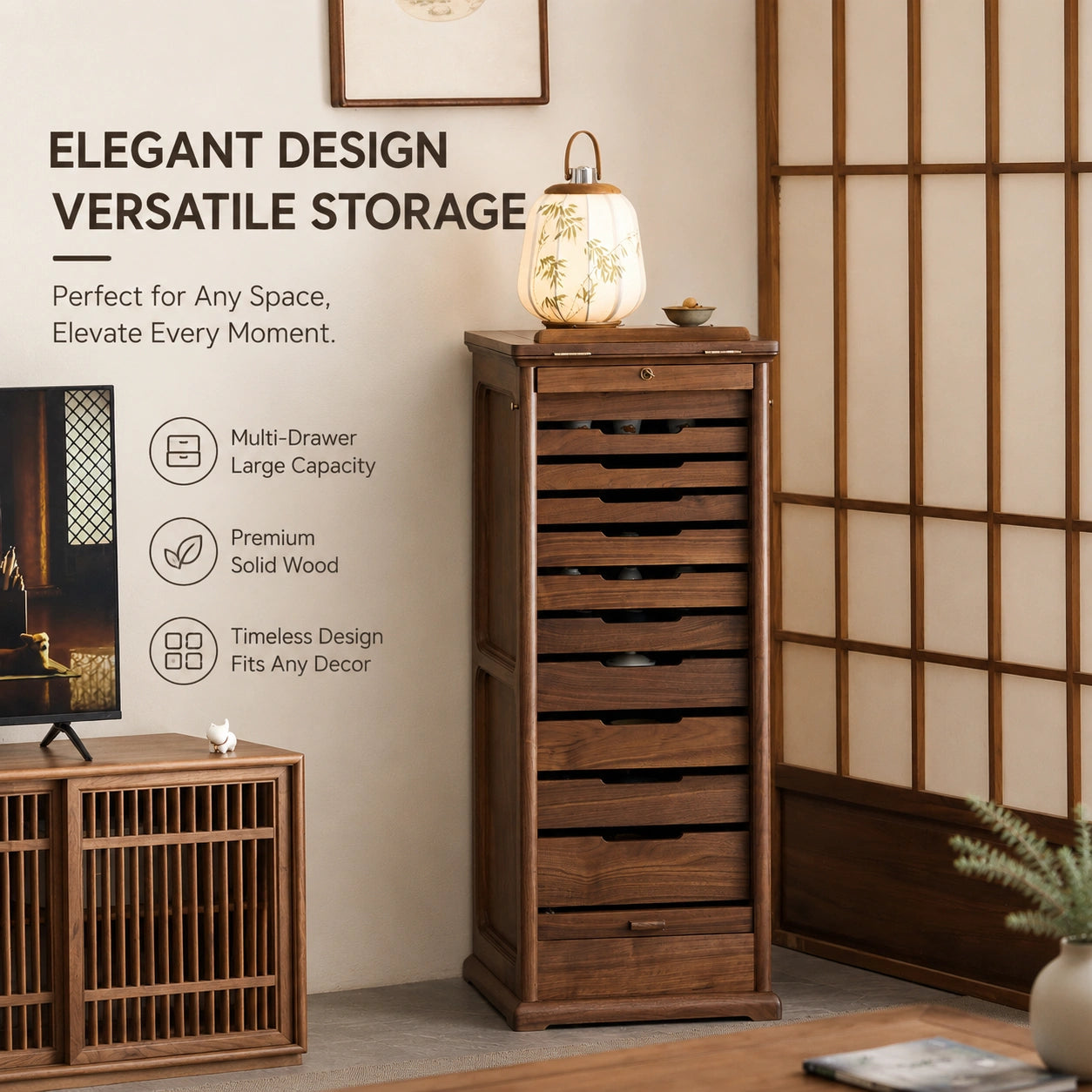 Xianting Solid Walnut Tambour Storage Cabinet