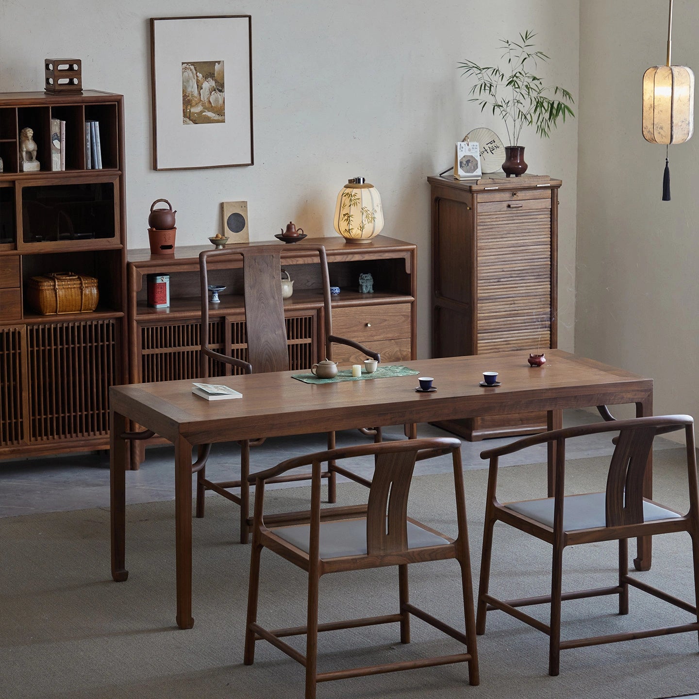 Xianting Solid Walnut Tambour Storage Cabinet