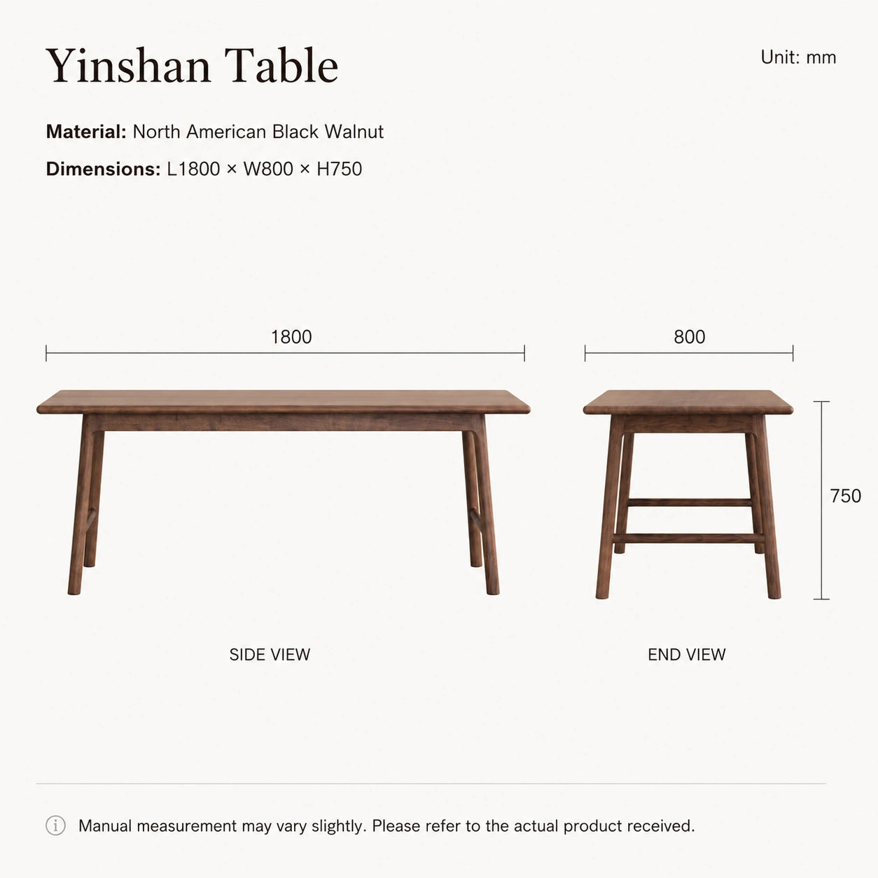 Yinshan Solid Walnut Dining & Tea Table