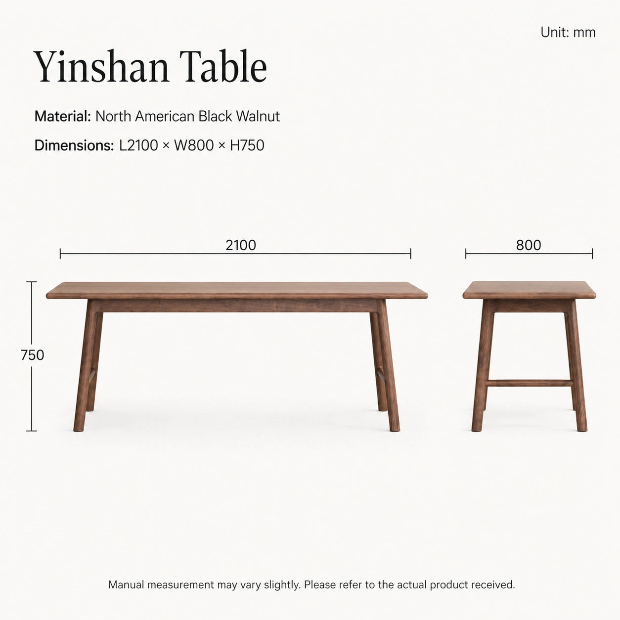 Yinshan Solid Walnut Dining & Tea Table