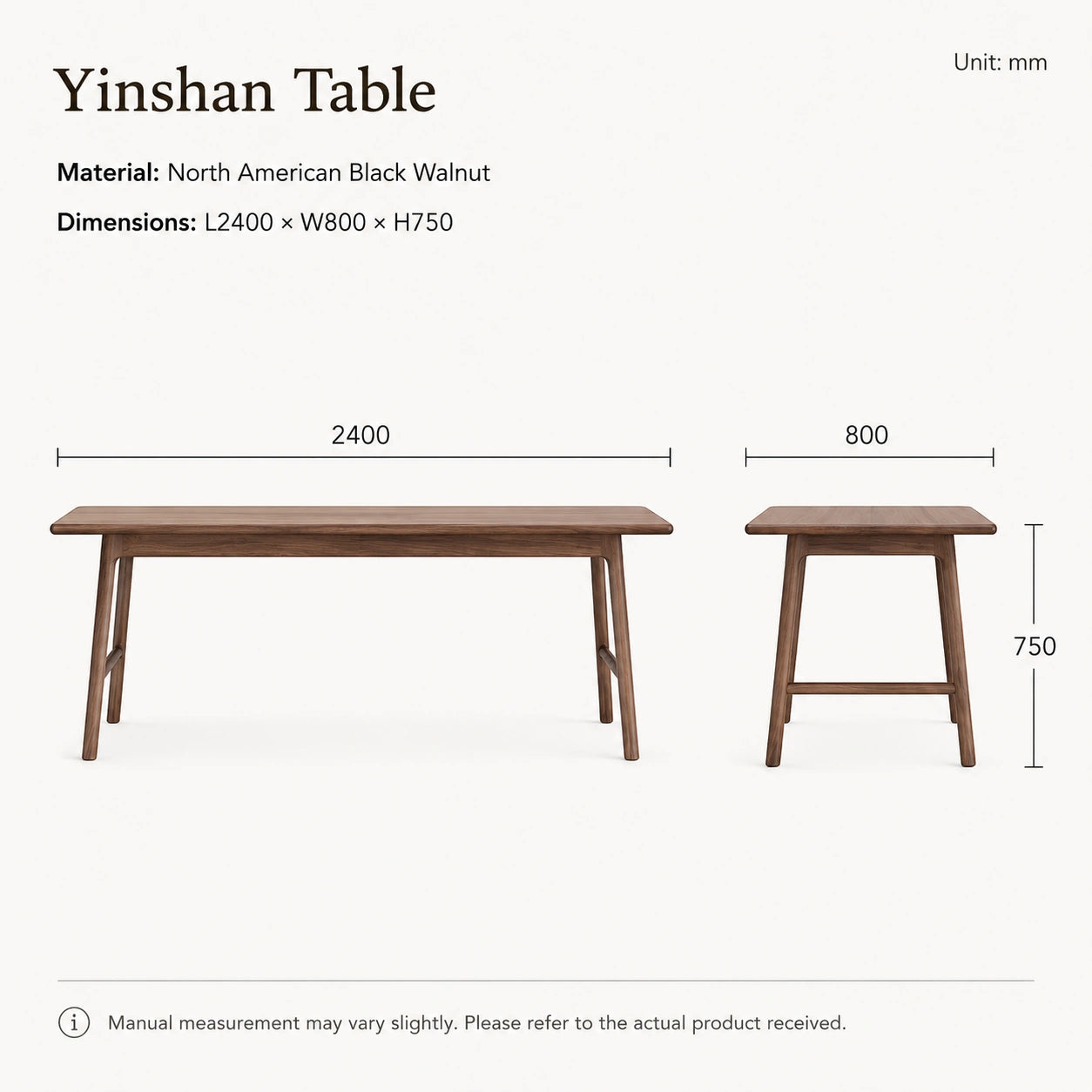 Yinshan Solid Walnut Dining & Tea Table